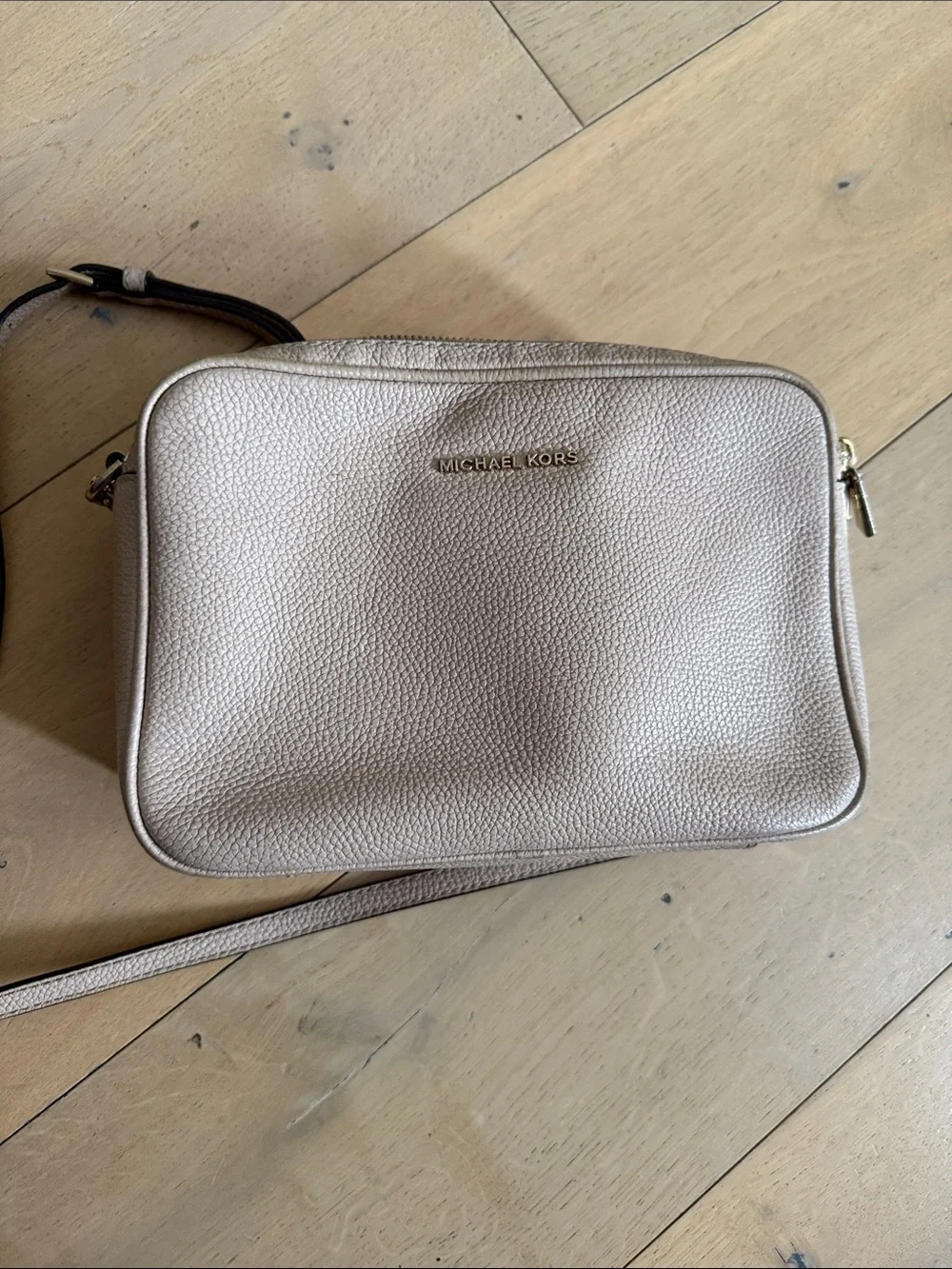 Michael Kors Taupe Pebbled Leather Crossbody with Gold Chain